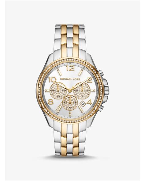 michael kors oversized pilot pavé two-tone watch|Oversized Pilot Pavé Two.